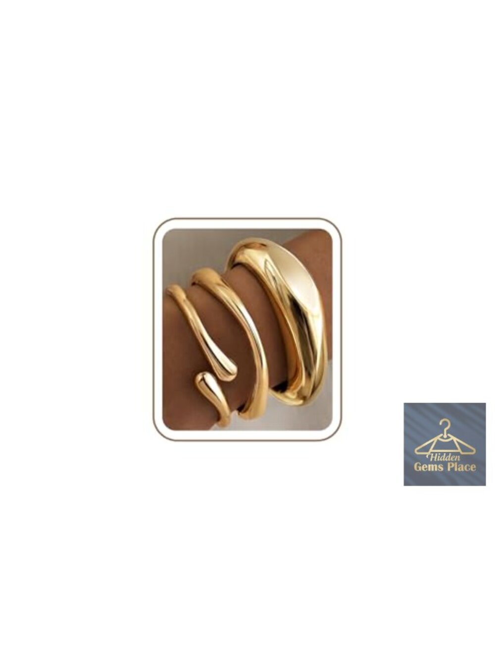 14K Gold Plated Chunky Bangle Bracelet Set Stackable Cuff